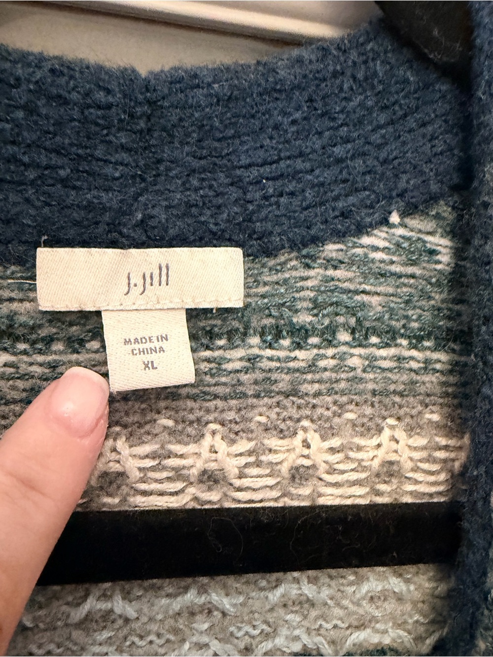 J. Jill Fair Isle Nordic Long Line Cardigan in Teal, Cream, Gray W/ Pockets - Picture 5 of 10